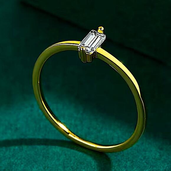 Gold Rectangular Cubic Zircon Ring Minimalist, Dainty Diamond - Picture 5 of 6